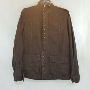 Studded Zipper Front Jacket Brown 4 Military Look